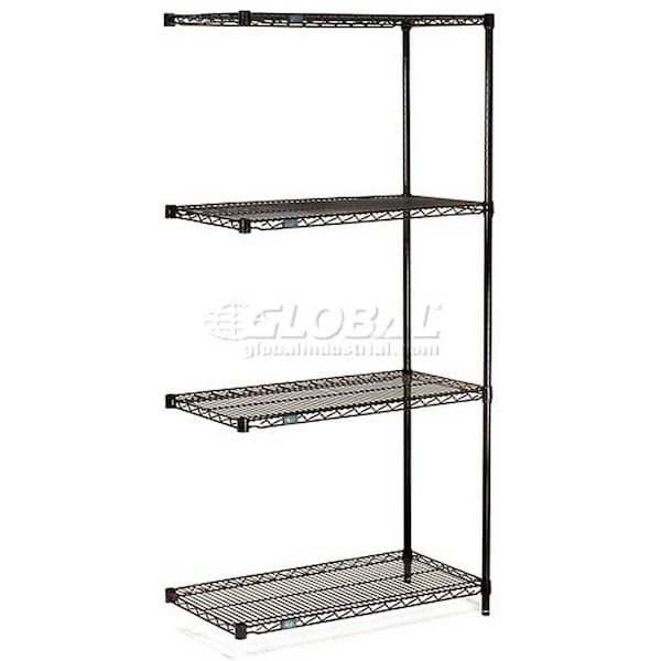 Nexel Black Epoxy, 4 Tier, Wire Shelving Add-On Unit, 48W x 14D x 86H A14488B - main